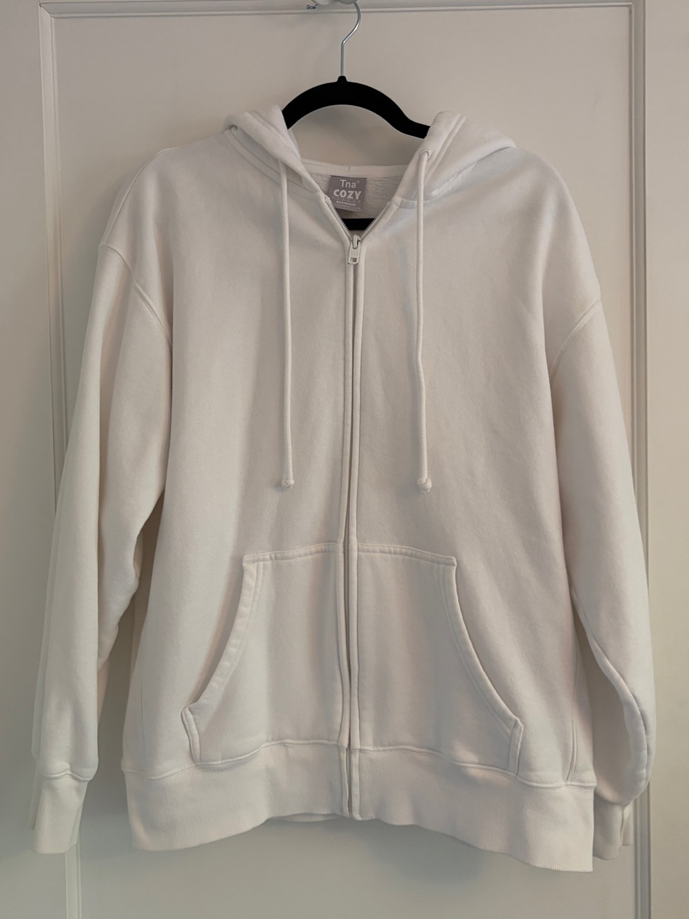 TNA White Cozy Fleece Boyfriend Zip-Up Hoodie